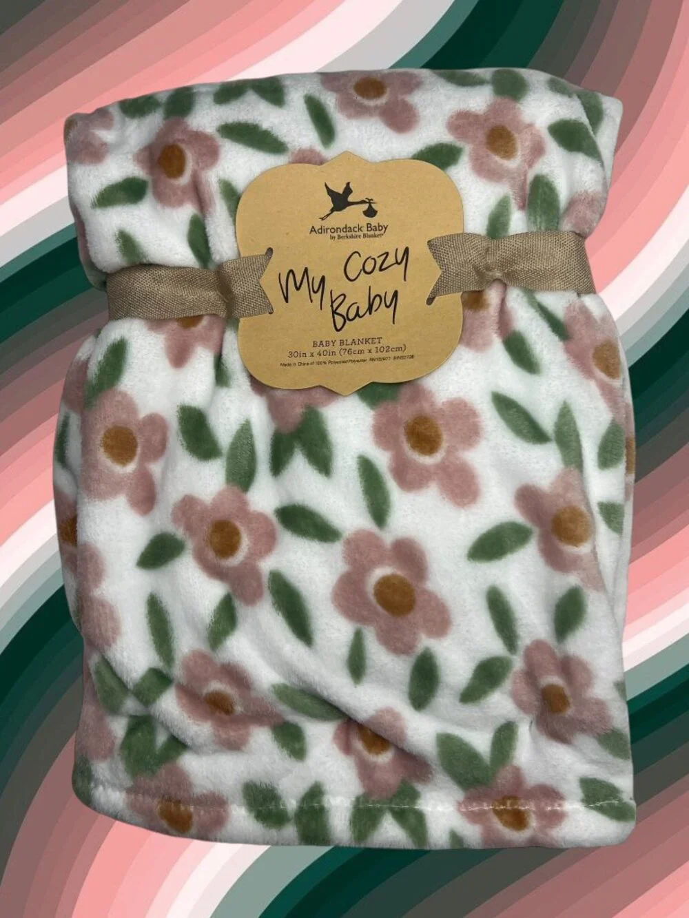 NWT Floral Flowers Plush Adirondack Baby Blanket Pink Green Toddler My Cozy Baby - Picture 8 of 8
